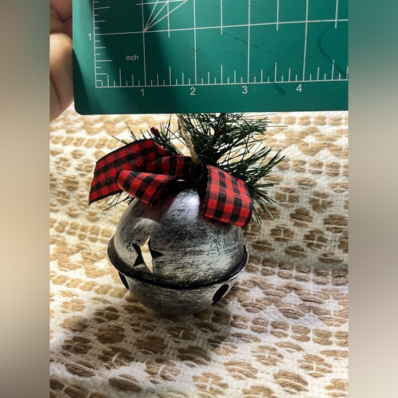 Jumbo Metal Silver Jingle Bell Christmas Ornament w Greenery Berries Pine Cones - Picture 6 of 7